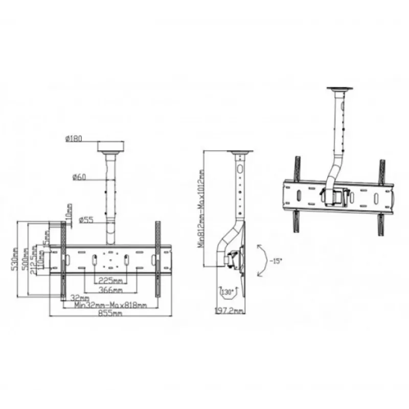 EXERTIS CONNECT lubinis laikiklis 37-60 colių plokštiems ekranams, VESA iki 600x400, 80 kg, pakreipimas ir pasukimas, juodas 903231