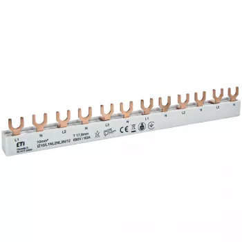 ETI 002921268 Varinė šynelė IZ10/L1NL2NL3N/12 ETIMAT 1P+N automatiniams jungtuvams, 690V, 63A, šakutės tipo