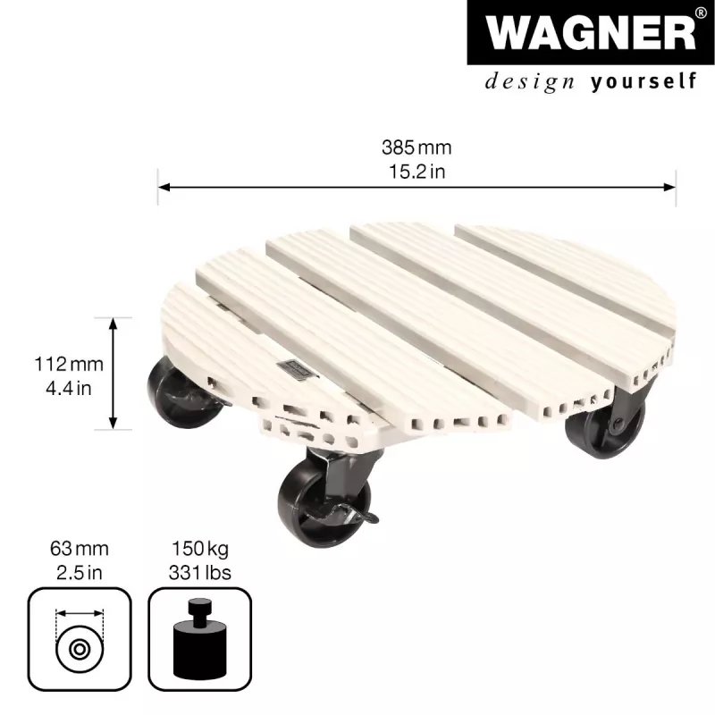 WAGNER design yourself augalų stovas su ratukais GH0557, plastikinis, apvalus, šviesiai pilkas, Ø 38,5 cm, 1 vnt. (20055701)