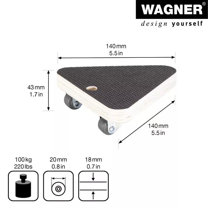 Wagner design yourself Transport Roller MM 1314 ruda, 140 x 140 x 43 mm, iki 100 kg (20131401)
