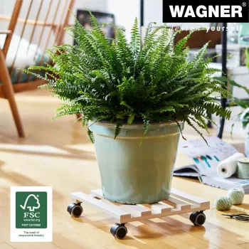 Wagner design yourself augalų vežimėlis GH 0438, kvadratinis, masyvaus buko medienos, 34 x 34 x 8 cm, 4 pasukamosios ratukų atramos, 100 kg keliamoji galia, natūralus, pritaikomas 20043801