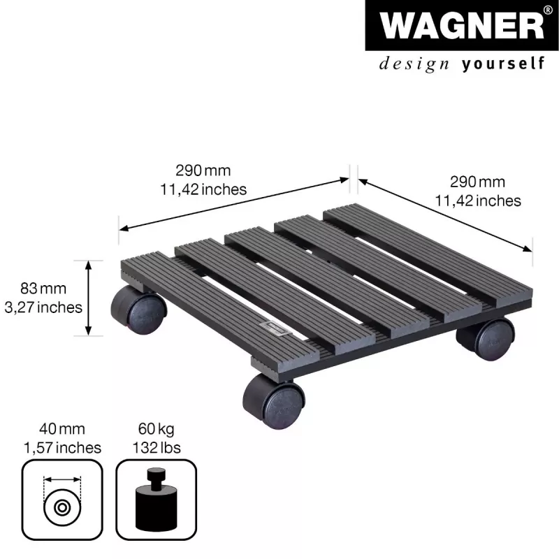 WAGNER Multi Roller WPC antracito 60 dvigubų ratukų 60 kg kvadratinis augalų vežimėlis (20050001)