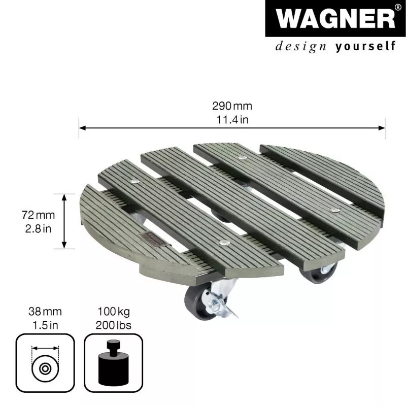 WAGNER design yourself augalų vežimėlis GH0528, plastikinis, Ø 29 cm, tamsiai žalias, apvalus, 1 vnt., 20052801