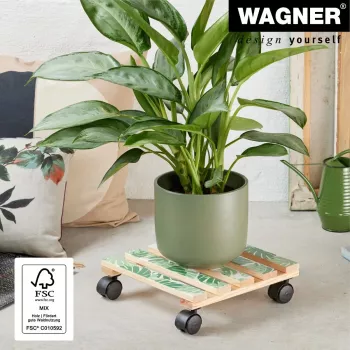 WAGNER design yourself augalų vežimėlis GH0645 kvadratinis medžio motyvas 29 x 8 cm, natūralus beržo fanera, 4 pasukamosios ratukės, 100 kg apkrova 20064501