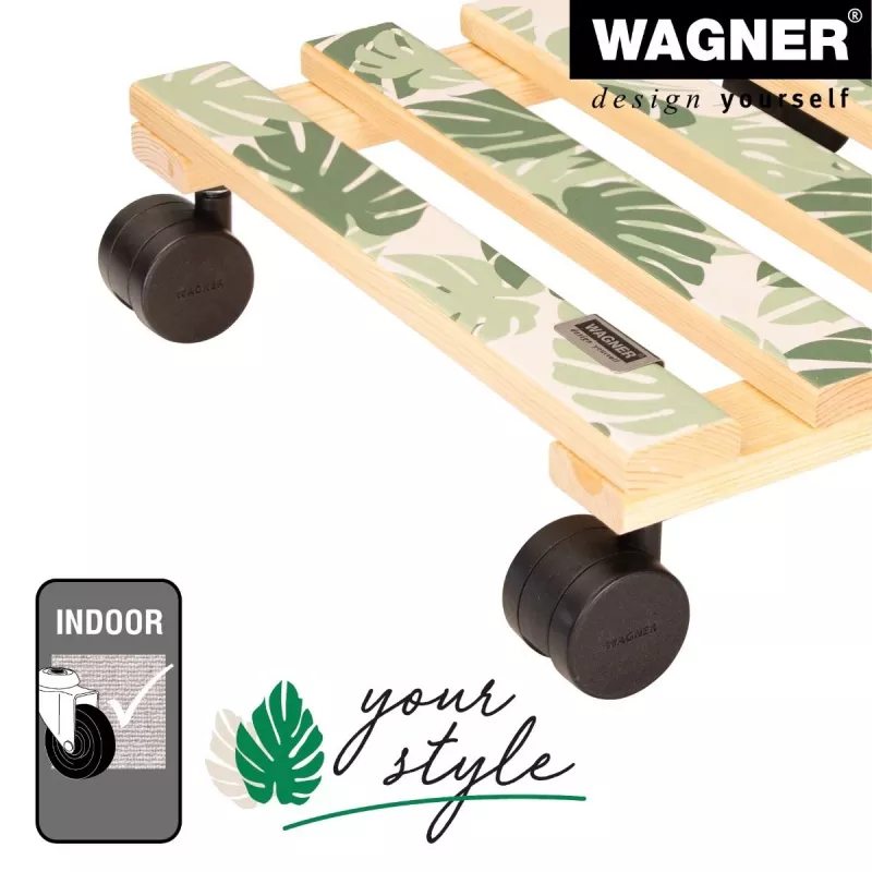 WAGNER design yourself augalų vežimėlis GH0645 kvadratinis medžio motyvas 29 x 8 cm, natūralus beržo fanera, 4 pasukamosios ratukės, 100 kg apkrova 20064501
