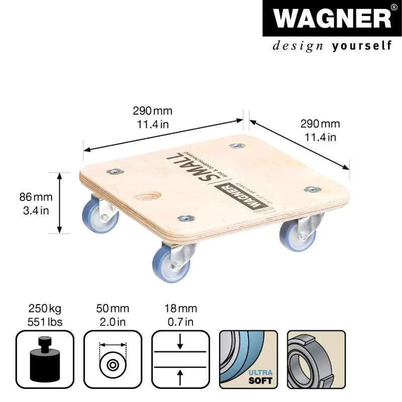 Wagner design yourself Transport Roller MM 1353 beržo 29,0 x 29,0 x 8,6 cm iki 250 kg (20135301)