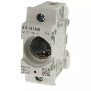 Siemens 5SG17021 D02 vienpolė 63A saugiklių bazė, 400V AC, montuojama varžtais, pilka