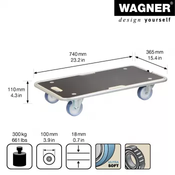 Wagner design yourself Transport Roller MM 1345 rudas 36,5 x 74,0 x 14,5 cm, iki 300 kg (20134501)