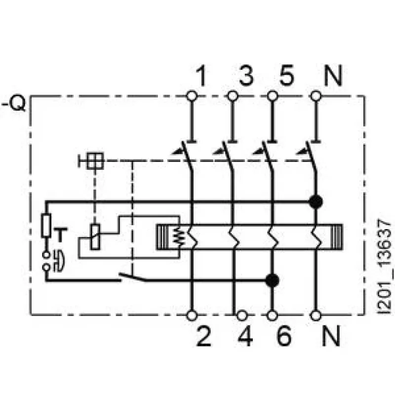 Siemens SENTRON 5SV36448 diferencinės srovės automatinis jungiklis, A tipo, 40 A, 300 mA, 4 polių, 400 V, selektyvus