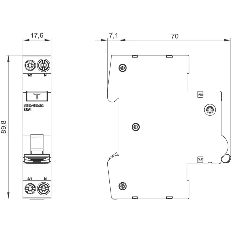 Siemens 5SV1316-7KK06 RCBO, 1P+N, 6 A, C charakteristikos, 30 mA, A tipo, 6 kA