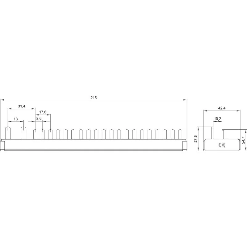 SIEMENS 5ST37840 kaištinė šyna 16mm², 1x RCD 1P+N + 10x kompaktinių įrenginių, 12 TE