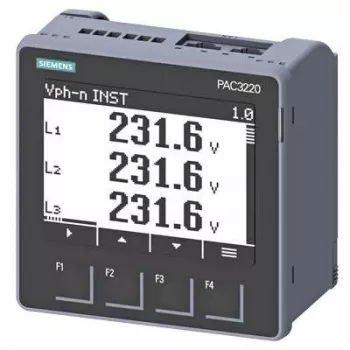 Siemens SENTRON PAC3220 galios stebėjimo įrenginys, Modbus TCP, LCD, 96x96mm skydinis montavimas, 690/400V AC, 24-60V DC pagalbinis maitinimas, sraigtiniai gnybtai 7KM32201BA011EA0