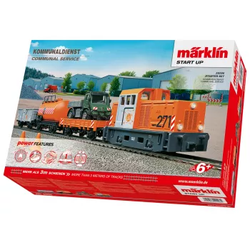 Märklin Start up 029296 H0 savivaldybės tarnybos startinis rinkinys su dyzeliniu manevriniu lokomotyvu ir 2 savivarčiais vagonais