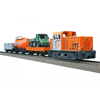 Märklin Start up 029296 H0 savivaldybės tarnybos startinis rinkinys su dyzeliniu manevriniu lokomotyvu ir 2 savivarčiais vagonais
