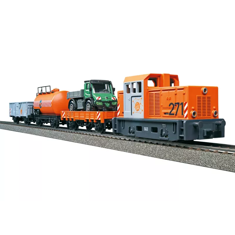 Märklin Start up 029296 H0 savivaldybės tarnybos startinis rinkinys su dyzeliniu manevriniu lokomotyvu ir 2 savivarčiais vagonais