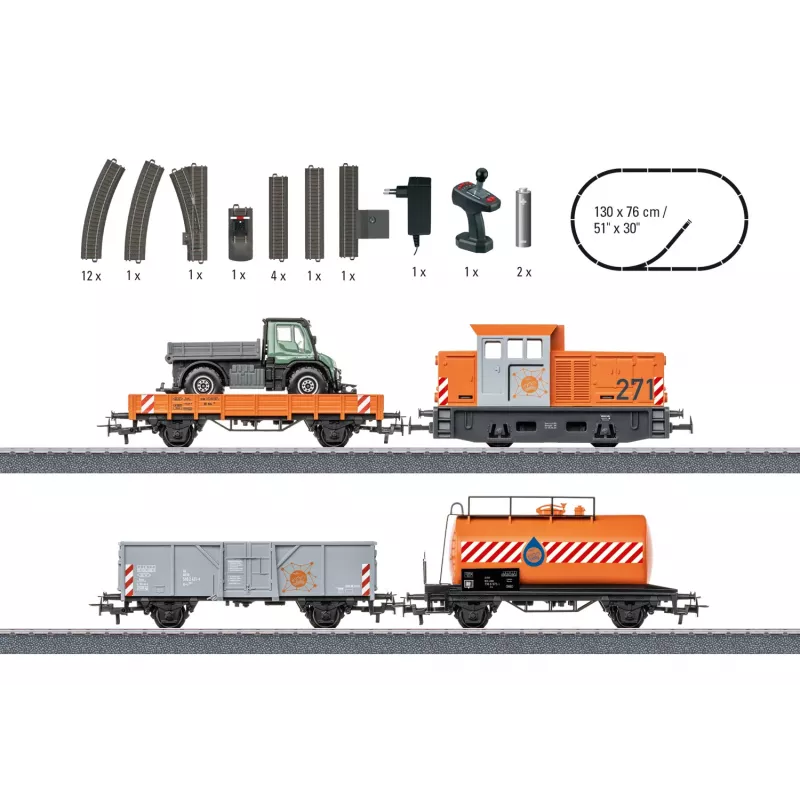 Märklin Start up 029296 H0 savivaldybės tarnybos startinis rinkinys su dyzeliniu manevriniu lokomotyvu ir 2 savivarčiais vagonais
