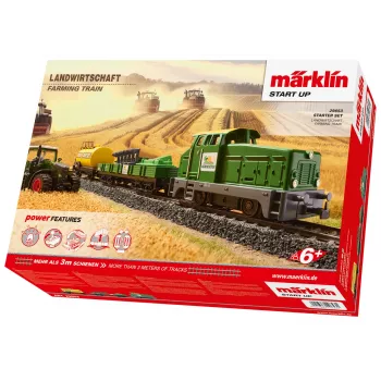 Märklin 29653 H0 pradinis rinkinys Agriculture – skaitmeninis garvežys BR 81 su mfx+ garsu, Mobile Station 3, C-Track ovalas, vagonai su traktoriumi ir šieno rulonais