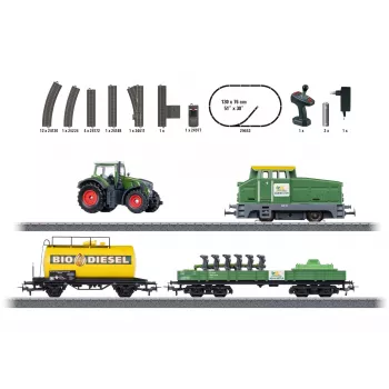Märklin 29653 H0 pradinis rinkinys Agriculture – skaitmeninis garvežys BR 81 su mfx+ garsu, Mobile Station 3, C-Track ovalas, vagonai su traktoriumi ir šieno rulonais
