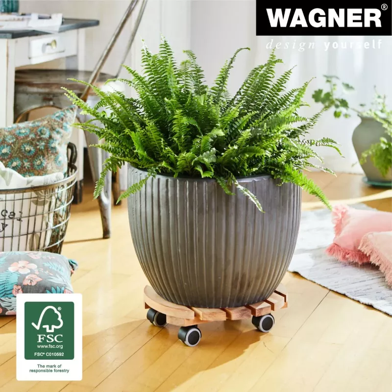 WAGNER Multiroller ERLE soft rund Ø34cm augalų vežimėlis, masyvo alksnio mediena, 100 kg, 3 pasukamosios ratukės, apsaugantis grindis 20026201