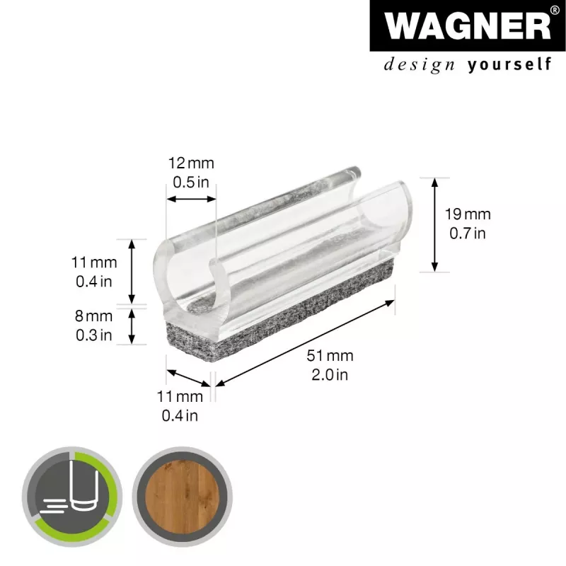 Wagner design yourself EH 0690 užsikabinantys baldiniai slankikliai, plastikiniai, 12 mm apvalioms kojelėms, 4 vnt., balti 15069099