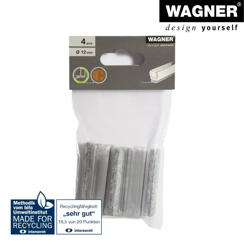 Wagner design yourself EH 0690 užsikabinantys baldiniai slankikliai, plastikiniai, 12 mm apvalioms kojelėms, 4 vnt., balti 15069099