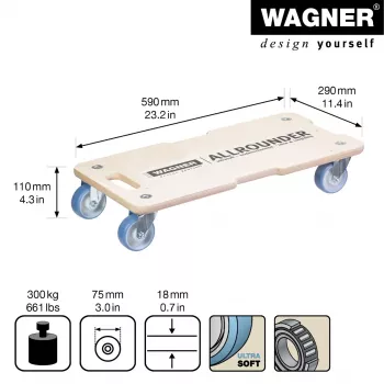 Wagner design yourself Transport Roller MM 1325 beržo fanera 590 x 290 x 110 mm iki 300 kg (20132501)