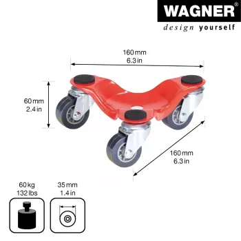 Wagner design yourself Transport Roller MM 1193 raudonas 160 x 160 x 60 mm, 60 kg keliamoji galia, 4 pasukamosios ratukės (20119301)
