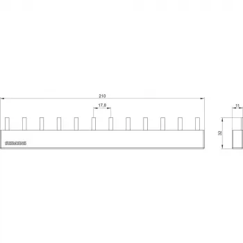 SIEMENS kaištinė šyna 4x3 fazių 5ST3645, 12 modulių, 63 A, 400 V, 10 mm², visiškai izoliuota