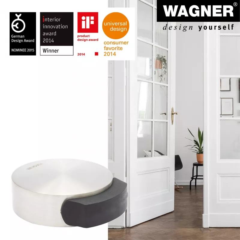 Wagner Design Yourself EH 5111 grindinė durų atrama, cinko lydinio su guminiu žiedu, satininis nikelis, 50 mm skersmens (15511111)