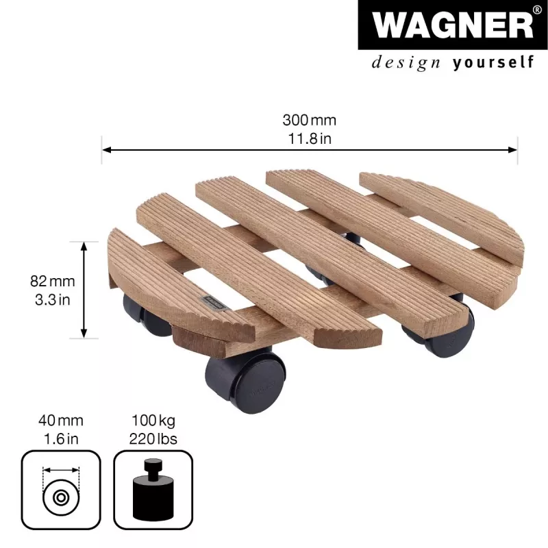 WAGNER Multiroller Country Palisander apvalus augalų vežimėlis, masyviojo raudonmedžio, 300 mm, 100 kg 20018301