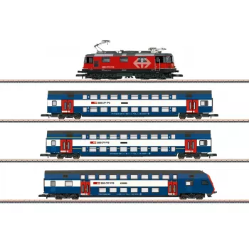 Märklin 81195 Z mastelio traukinio rinkinys - Ciuricho S-Bahn SBB elektrinis lokomotyvas ir dviejų aukštų vagonai