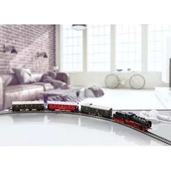Märklin 81874 Z geležinkelio garvežio krovininio traukinio pradinis rinkinys – BR 89.0, III epocha, 3 vagonai, ovalios bėgių kelias, analoginis DC 081874