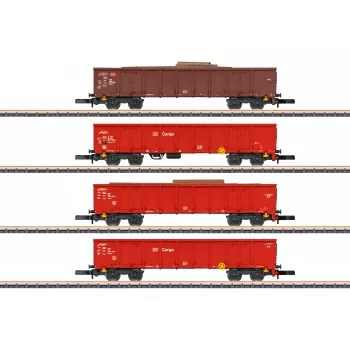 Märklin 82542 Z vėžės 4 dalių aukštų bortų atvirų vagonų rinkinys - DB AG laužo traukinys, V epocha