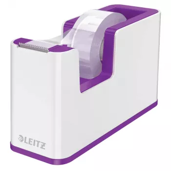 LEITZ WOW Duo Colour juostos dozatorius, violetinės/baltos spalvos, pasvertu pagrindu, metaliniu peiliuku, su juosta 5364-10-62