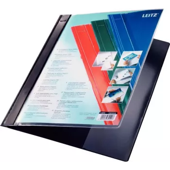 LEITZ Exquisit prezentacinė aplankas su priekine kišene, A4 padidinto formato, PVC kietoji plėvelė, juodas, permatomas viršelis 4193-00-95