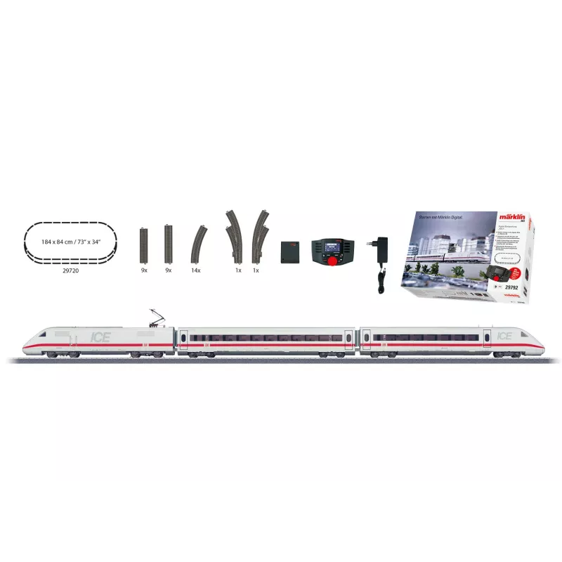 Märklin 29792 ICE 2 skaitmeninis startinis rinkinys H0 AC su Mobile Station 2, 5 dalių traukinys, C-track ovalas, VI epocha