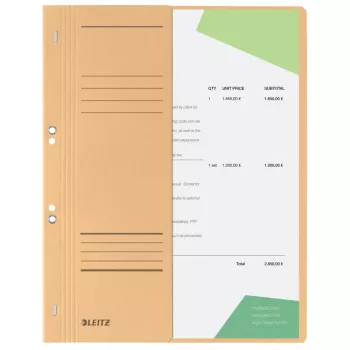 LEITZ dokumentų segtuvas su akutėmis DIN A4, manilos kartonas, šamio spalvos, oficialusis segimas, 250 g/m², 1-2 priekinis viršelis (90 mm pločio) su žymėjimo lauku – 50 vnt. (3741-00-11)