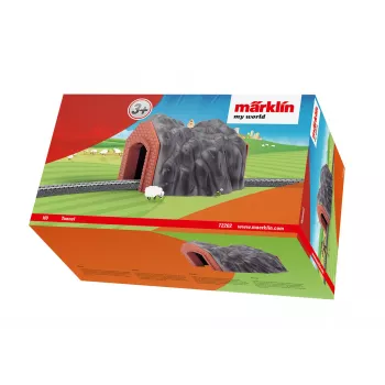 Märklin H0 vieno kelio tunelis su detaliu akmens arkos portalu, pilkas ir oranžinis 72202
