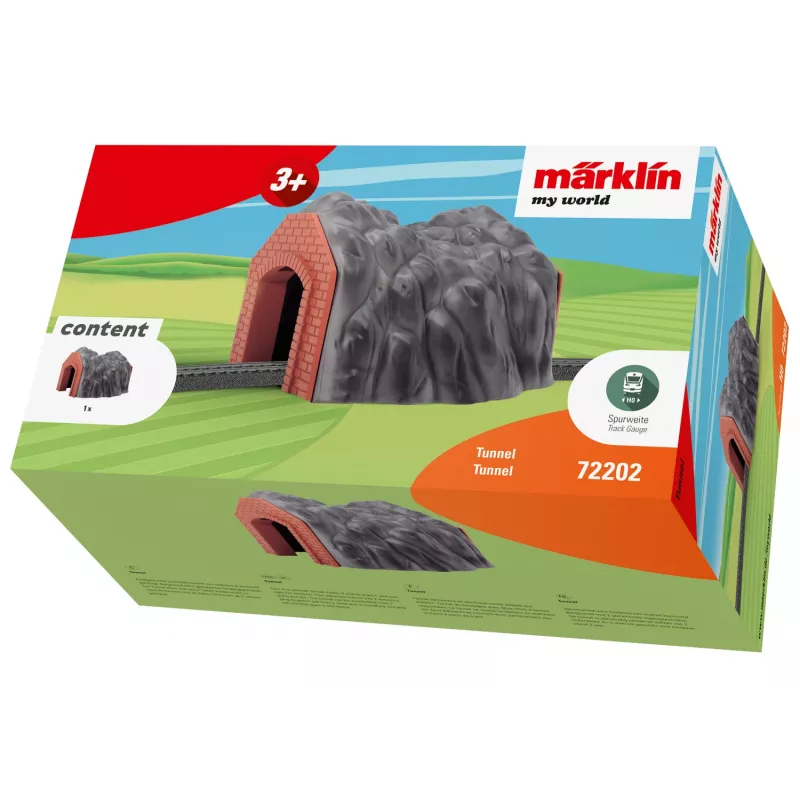 Märklin H0 vieno kelio tunelis su detaliu akmens arkos portalu, pilkas ir oranžinis 72202