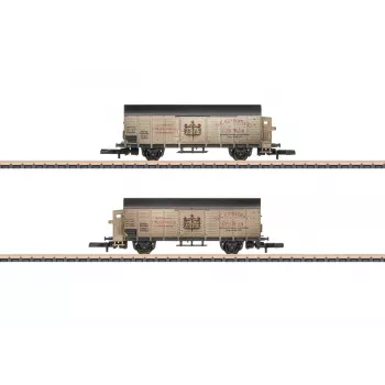 Märklin 82553 Z mastelio 2 vagonų rinkinys dengti krovininiai vagonai Kessler šampano transportavimas DRG