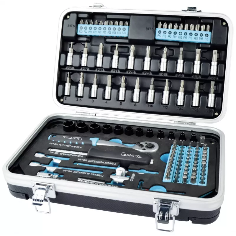 BRÜDER MANNESMANN QUANTOOL Q25003 116 dalių 1/4 inch šešiakampių antgalių rinkinys su apsauginiais antgaliais