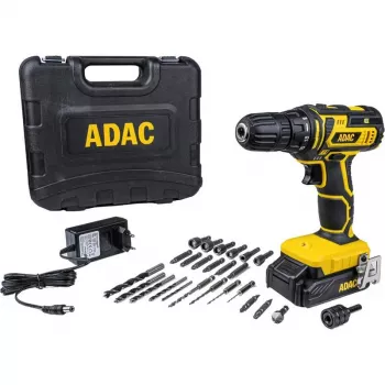 BRÜDER MANNESMANN ADAC 20 V akumuliatorinis gręžtuvas-suktuvas su Li-Ion baterija, 2 pavarų dėže, 40 Nm sukimo momentu, 13 mm be rakto griebtuvu, dėklu, komplekte antgaliai (M17692)