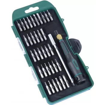 BRÜDER MANNESMANN Precision Mechanics Bit Set, 36 dalių, 4 mm šešiakampė pavara, plokšti, Phillips, Torx, šešiakampiai, Pentalobe, Tri-Wing, spanner, kvadratiniai, Pozidriv, su 2 komponentų rankena 29890
