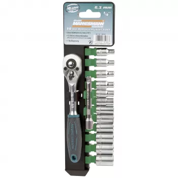 Brüder Mannesmann M29114 14 dalių 1/4 inch reketo galvučių rinkinys, chromo vanadžio plienas, 4–13 mm
