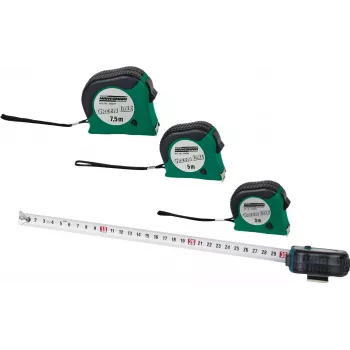 Brüder Mannesmann M80503 5 m matavimo juosta su 19 mm plienine juosta, gumuotu ABS korpusu, metrinė, II klasė