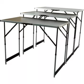 BRÜDER MANNESMANN M70113 daugiafunkcis sulankstomų stalų rinkinys, 3 dalių, MDF E1 stalviršis 2,7 mm, aliuminio rėmas, sidabrinės/pilkos spalvos