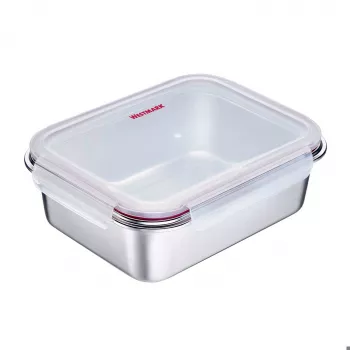 Westmark Click & Close maisto laikymo indas 2,25 L stačiakampis, sidabrinis dangtelis, permatomas SAN, hermetiškas, nepralaidus, be BPA 23692270