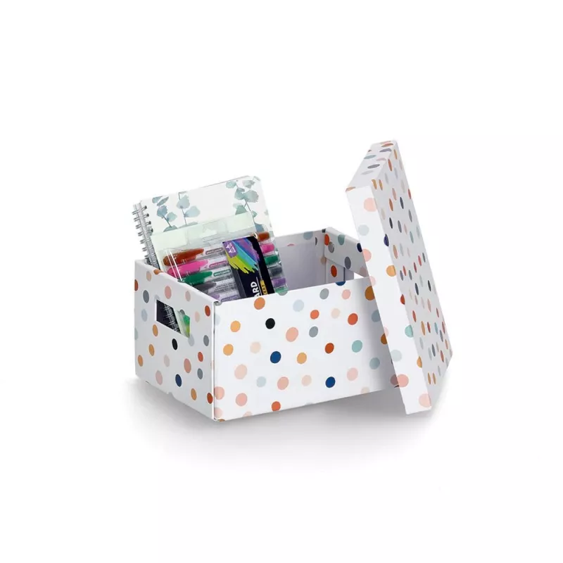 Zeller Dots dėžutė su dangteliu, balta su juodais taškais, 18,0 cm x 25,0 cm, 14474