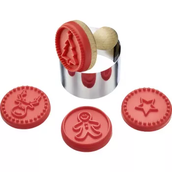 Westmark Cookie Stamp Set 30352260 sausainių spaudų rinkinys, 6 keičiami nerūdijančio plieno motyvai, 5 cm skersmuo, balta rankena