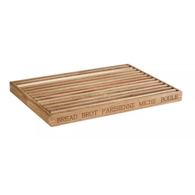 APS LETTER duonos pjaustymo lenta 480x340x30 mm akacijos mediena su nuimamu trupinių padėklu